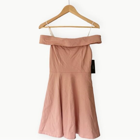 Lulus Season of Fun Blush Pink Off-the-Shoulder Skater Mini Dress. Small. NEW. - Picture 3 of 13